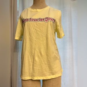 NWT H&M Yellow Aime tous les jours short sleeve pink letters women girls Small